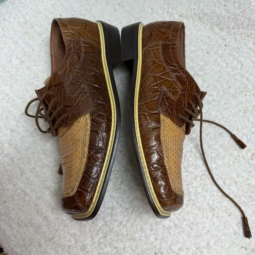 Giorgio Brutini Brown Two-Tone Genuine Snake Skin Square Toe Lace-Up Dress Shoes